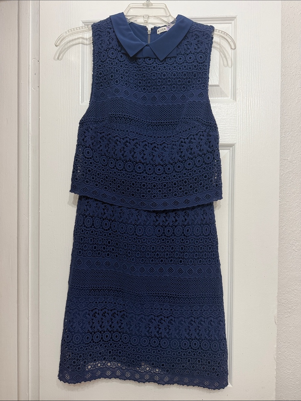 Alice and Olivia - Lace Overlay Sleeveless Dress with Peter Pan Collar